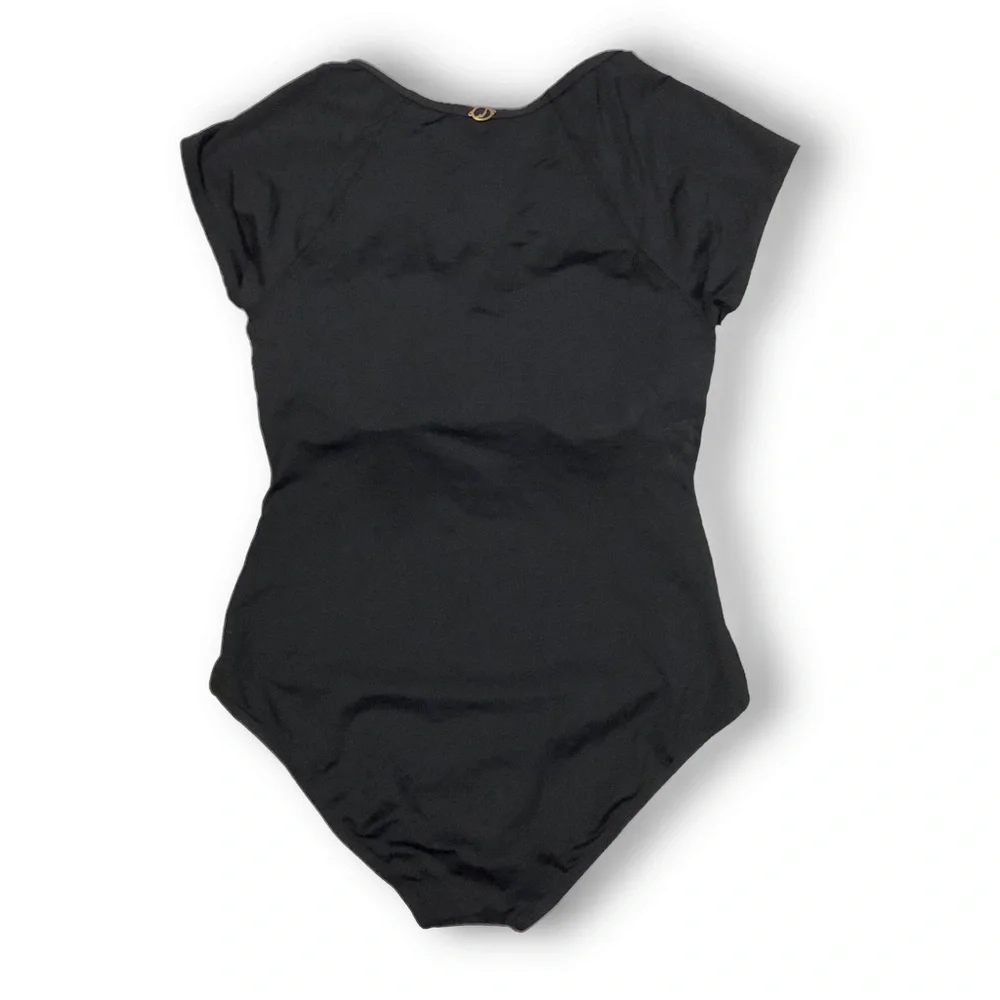 JANTZEN Black Cap Sleeve Sporty Zip Front Paddle-suit